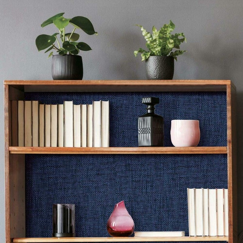 RoomMates RMK11698RL Navy Faux Grasscloth Weave Non-Textured Peel and Stick Wallpaper, Navy - Image 3